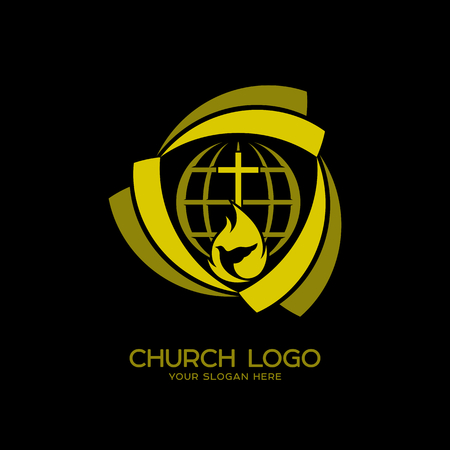 Church logo. Christian symbols. The cross, the globe and the symbols of the kingdom of Godのイラスト素材