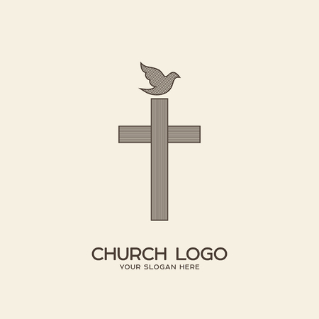Church logo. Christian symbols. The cross of Jesus and the doveのイラスト素材