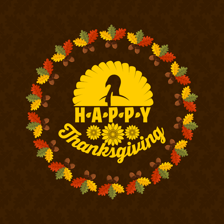 Typography of Thanksgiving. Beautifully decorated holiday text with autumn elements.のイラスト素材