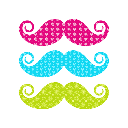 Beautiful colored mustache with different patternsのイラスト素材