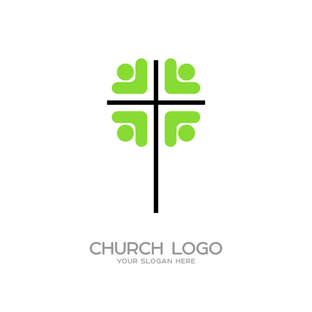 Church logo. Christian symbols. People around the crossのイラスト素材