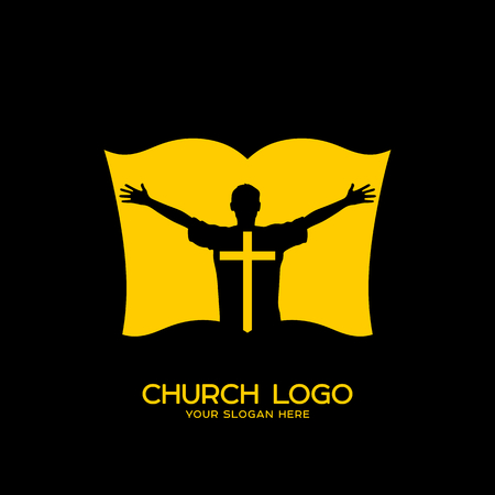 Church logo. Christian symbols. A man who worships Jesus Christのイラスト素材