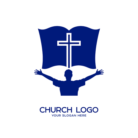 Church logo. Christian symbols. A man who worships Jesus Christのイラスト素材