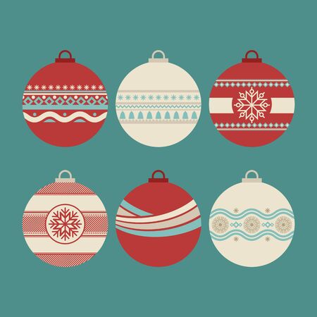 A set of Christmas balls with ornaments and decorative design elementsのイラスト素材