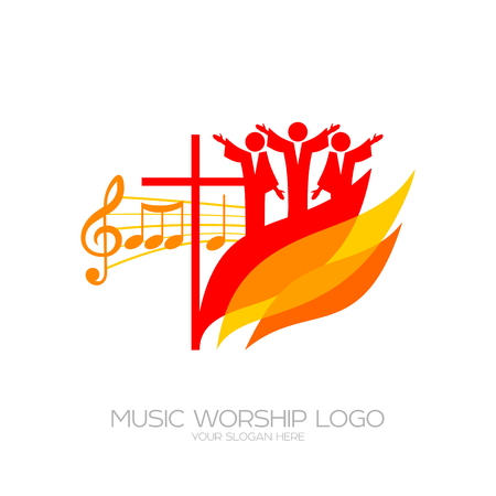 Music Christian symbols. Believers worship Jesus Christ, sing with the fire of the Holy Spiritのイラスト素材