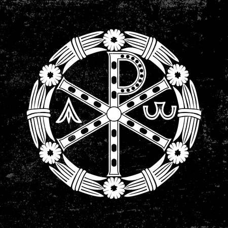Ancient Christian symbol of Jesus Christ. Alpha and Omega.のイラスト素材