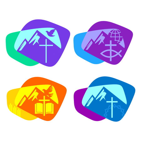 A set of bright colored Christian logos for the church, ministry, conference, camp, etc.のイラスト素材