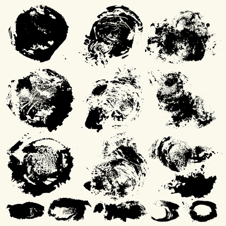 Collection of smears with black paint, strokes, brush strokes, stains and splashes, dirty lines, rough textures. Elements of artistic design.のイラスト素材