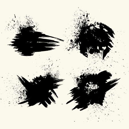 Collection of smears with black paint, strokes, brush strokes, stains and splashes, dirty lines, rough textures. Elements of artistic design.のイラスト素材