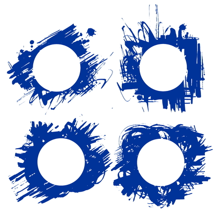 A collection of substrates and backgrounds created by black paint, strokes and brush strokes, stains and spray paint. Dirty lines and rough textures. Elements of artistic design.のイラスト素材