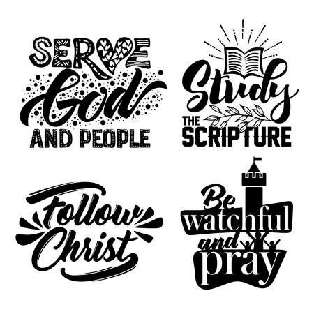 Christian typography and lettering. Illustration of the phrases of biblical motivation.のイラスト素材