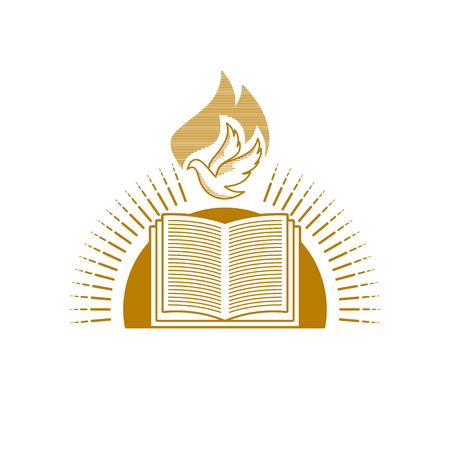 Church logo. Christian symbols. An open bible of the sun shines.のイラスト素材