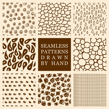 Vector set of hand drawn seamless pattern made with ink. Freehand textures for fabric, polygraphy, web design.のイラスト素材