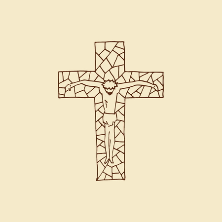 Lord Jesus on the cross. Cross drawn by hand. Mosaic style. Christian and biblical symbols.のイラスト素材
