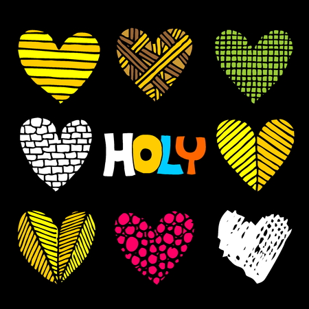 Christian inscriptions and hearts drawn by hand. Biblical vector illustrations and icons.のイラスト素材
