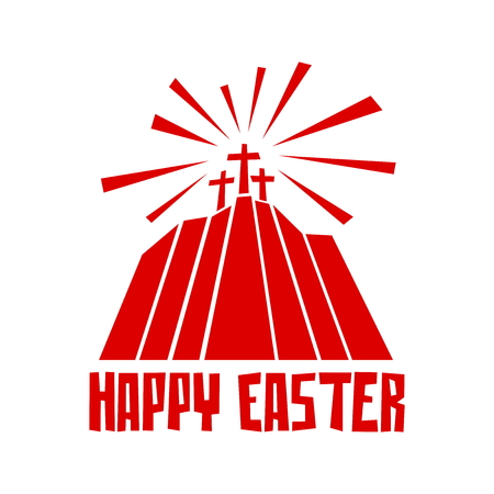 Easter illustration. Three crosses on Calvary.のイラスト素材