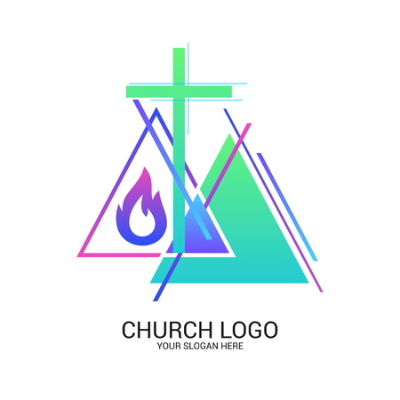 Church logo and christian symbols. Cross of the Savior Jesus Christ and geometric abstract symbols.のイラスト素材