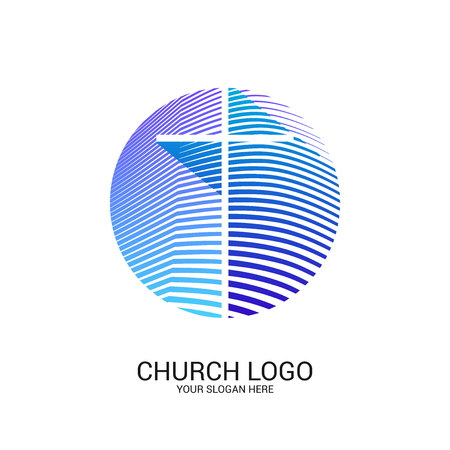 Church logo and christian symbols. Cross of the Savior Jesus Christ and geometric abstract symbols.のイラスト素材