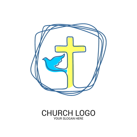 Church logo and christian symbols. Cross of the Savior Jesus Christ and geometric abstract symbols.のイラスト素材