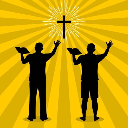 Silhouette of a man turned to God with prayer and worship.のイラスト素材