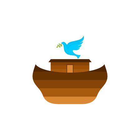 Logo of Noah's Ark. Dove with a branch of olive. Ship to rescue animals. Biblical illustration.のイラスト素材