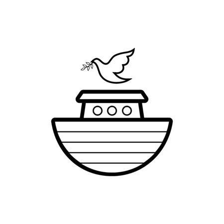 Logo of Noah's Ark. Dove with a branch of olive. Ship to rescue animals. Biblical illustration.のイラスト素材