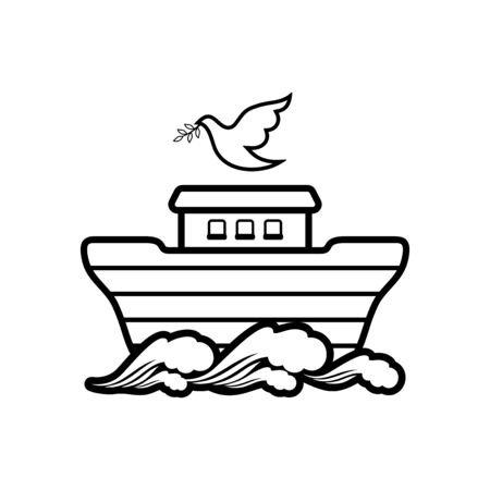 Logo of Noah's Ark. Dove with a branch of olive. Ship to rescue animals. Biblical illustration.のイラスト素材