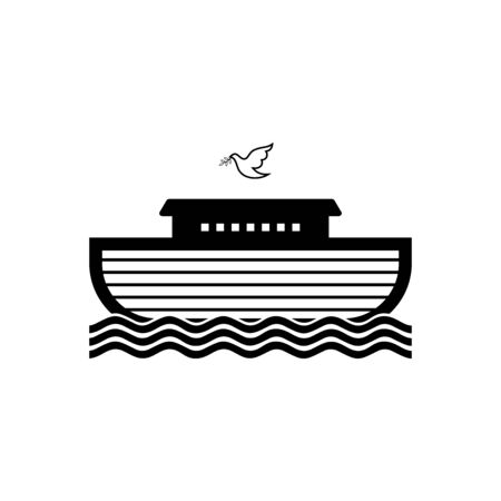 Logo of Noah's Ark. Dove with a branch of olive. Ship to rescue animals. Biblical illustration.のイラスト素材