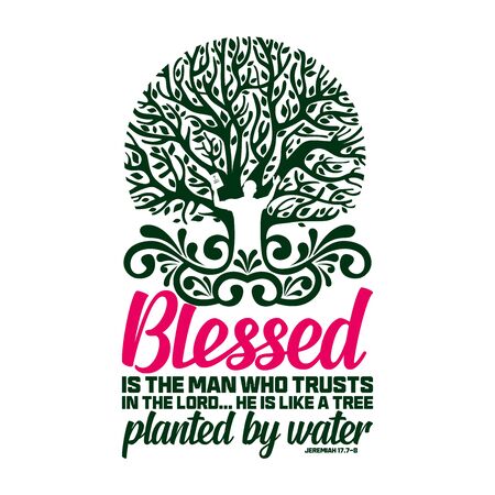 Christian typography and lettering. Biblical illustration. Blessed is the man who trust in the Lord.のイラスト素材