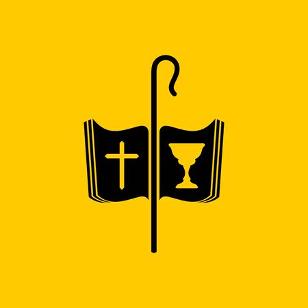 Christian symbols. The cross of Jesus, the Bible, the cup of communion and the staff of the shepherd.のイラスト素材