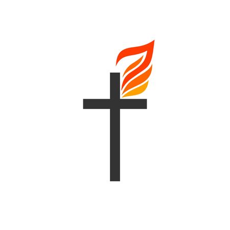 Christian symbols. The logo of the church. The cross of Jesus, the flame of fire as a symbol of the Holy Spirit.のイラスト素材