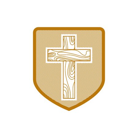 Church logo. Christian symbols. Cross of Jesus Christ on a shield.のイラスト素材