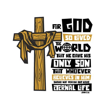 Christian typography, lettering and illustration. For God so loved the world that he gave his only Son.のイラスト素材