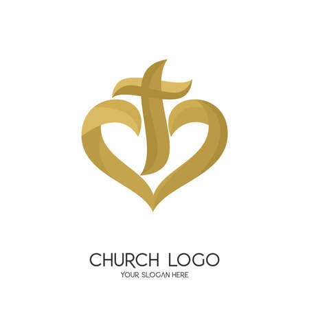Church logo. Christian symbols. Heart and cross of the Lord Jesus Christ.のイラスト素材