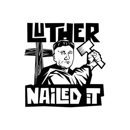 Martin Luther. 95 theses of the reformation of the church. Wittenberg 1517.のイラスト素材