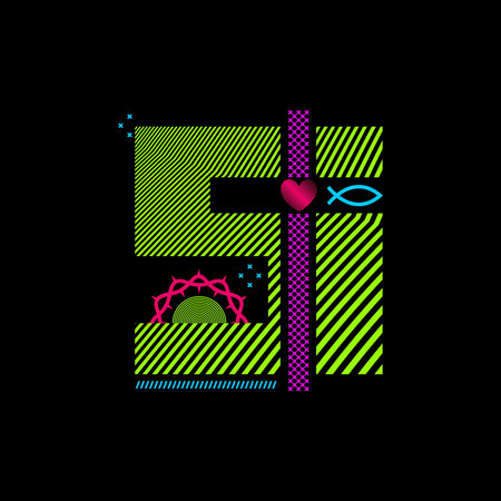 Christian illustration with biblical symbols and abstract elements.のイラスト素材