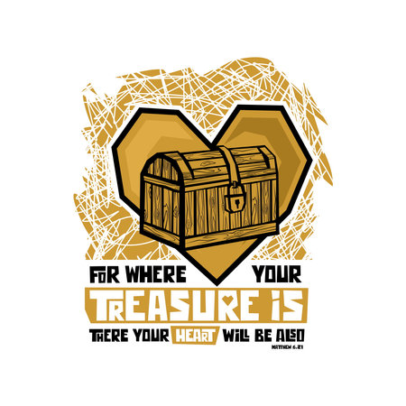 Biblical illustration. Christian art. For where your treasure is there your heart will be also.のイラスト素材