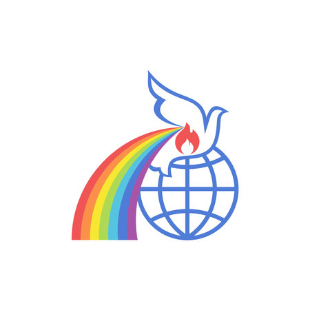 Biblical illustration. The earth, the dove, is the symbol of the spirit and the rainbow of the covenant.のイラスト素材