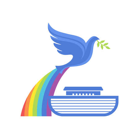 Biblical illustration. The ark of salvation and a dove with an olive branch.のイラスト素材