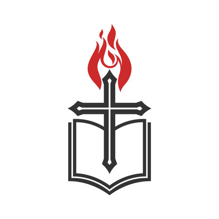 Christian illustration. Church logo. Cross and Bible.のイラスト素材