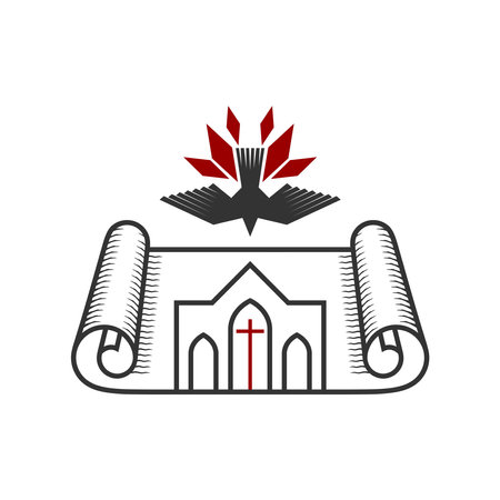 Christian illustration. An unfolded scroll, the Christian church is the light of the whole world.のイラスト素材
