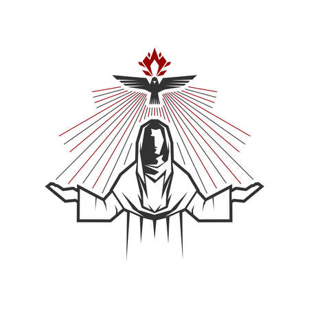 Christian illustration. church logo. Jesus and the dove descending on Him is a symbol of the Holy Spirit.のイラスト素材