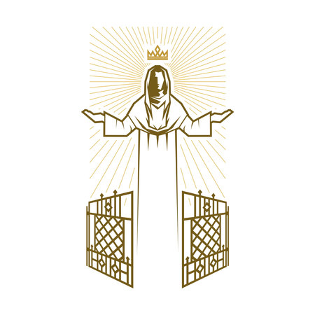 Christian illustration. Silhouette of king Jesus Christ in God's kingdom.のイラスト素材