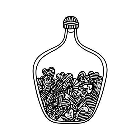 Doodle style illustration. Hearts inside the bottle, hand-drawn.のイラスト素材