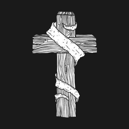 Hand-drawn vector illustration for Easter. wooden cross. A symbol of the crucifixion and resurrection of the Lord Jesus Christ.のイラスト素材