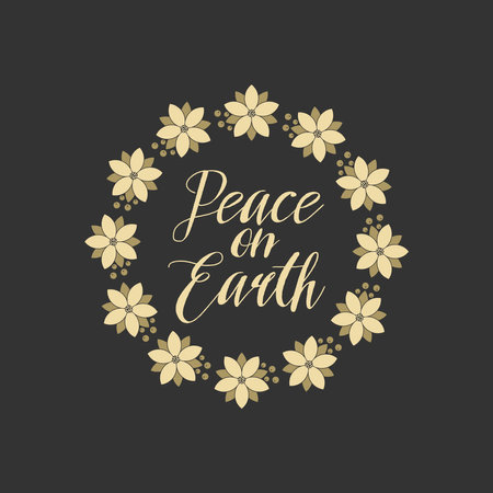 Christmas vector illustration. A festive Advent wreath and the inscription "Peace on Earth".のイラスト素材