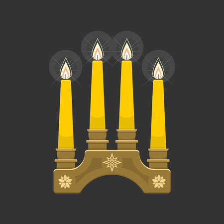 Christmas vector illustration. Four Advent candles lit in anticipation of the birth of Jesus Christ.のイラスト素材