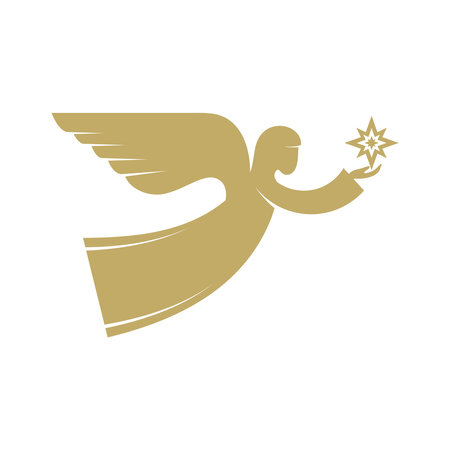 vector illustration. An angel with a star in the palm of his hand.のイラスト素材