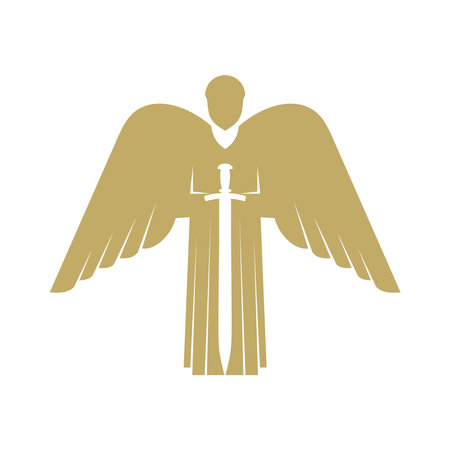 vector illustration. The angel is God's herald and messenger with a sword in his hand.のイラスト素材