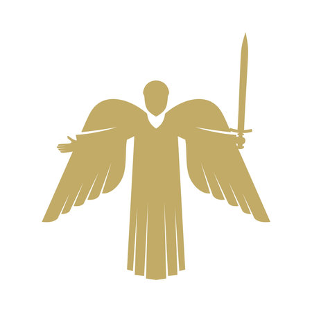 vector illustration. The angel is God's herald and messenger with a sword in his hand.のイラスト素材